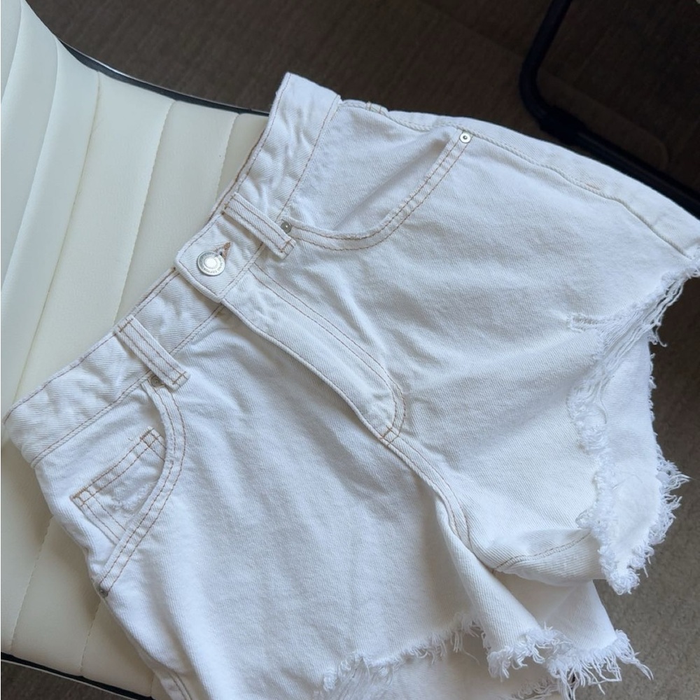 Cotton On White Jean Shorts with Frayed Hem